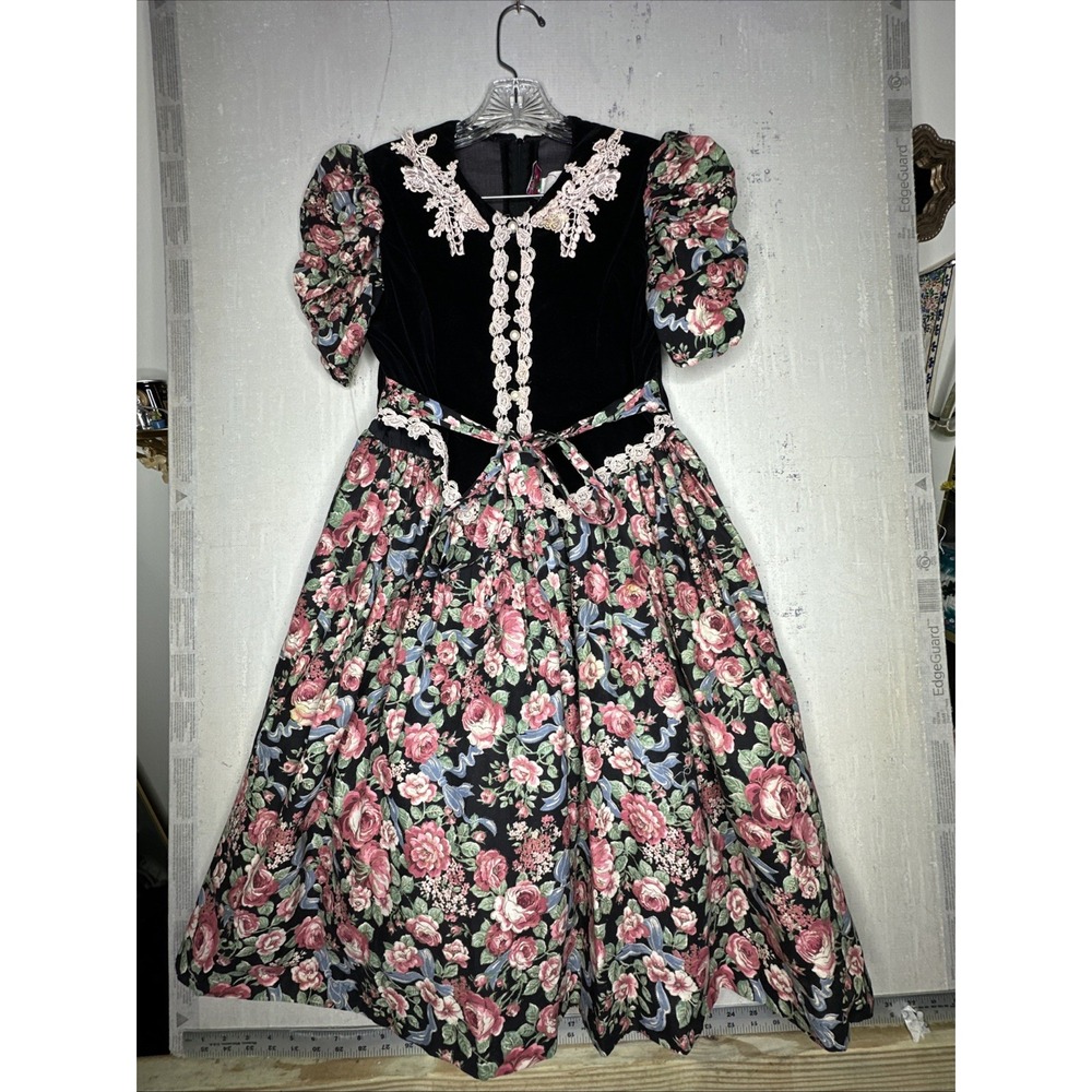 Vintage L.A. Babe Victorian Style Floral Front Button Dress w/ Belt | Has Flaw